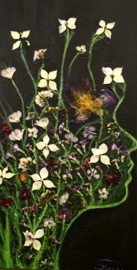 SOLD, Acrylic, Pressed Flowers.15" x 30."