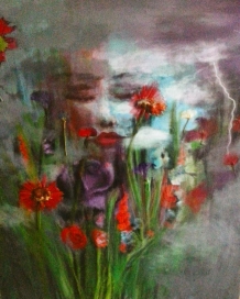 SOLD Acrylic, Pressed Flowers. 24" x 30"