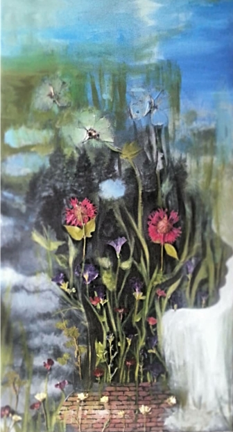 SOLD Acrylic, Pressed Flowers. 24" x 48"